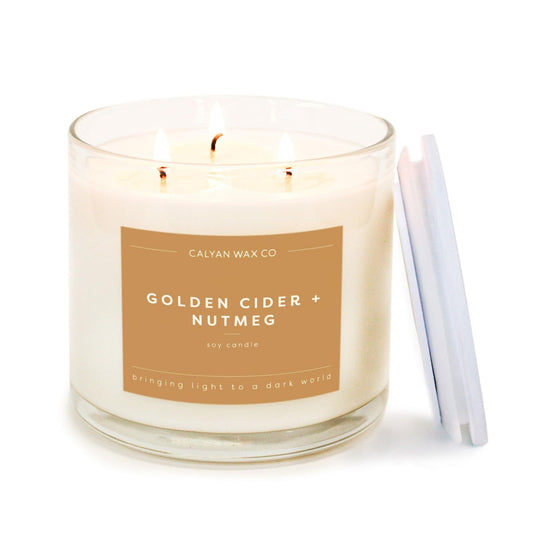 Calyan Wax Co. Golden Cider & Nutmeg 3 Wick Scented Candle - 43 Hour Burn - Luxury 3 Wick Soy Candles - Clean Soy Wax Candles - Long Lasting Large Glass Jar Candle for Home - 14.9oz