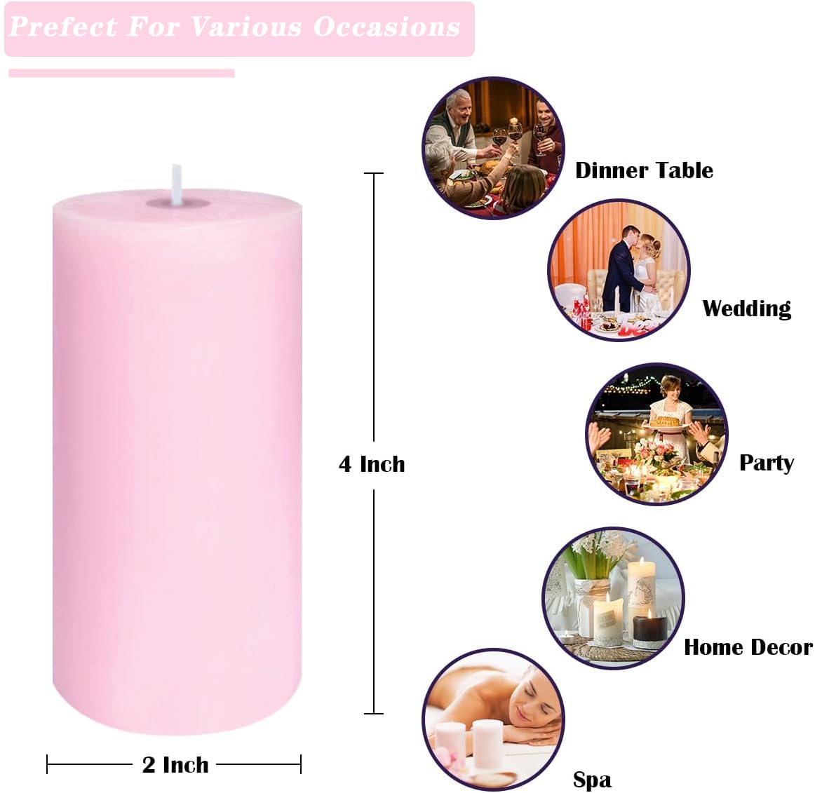 4-Pack Baby-Pink Pillar Candles 2 x 4 Inch – Unscented Dripless and Long Burning Candles, Good for Weddings, Parties, Dinner and Home Décor