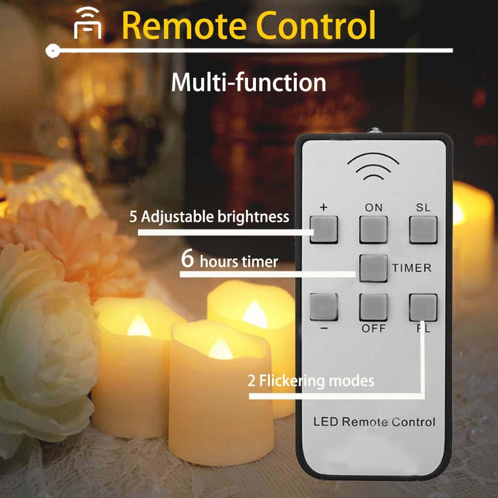 HoneTeek Rechargeable LED Candles with Remote, 6pcs Flameless Flickering LED Tea Light, Battery Candles Flickering for Halloween Christmas Decoration Remote Control Tea Lights