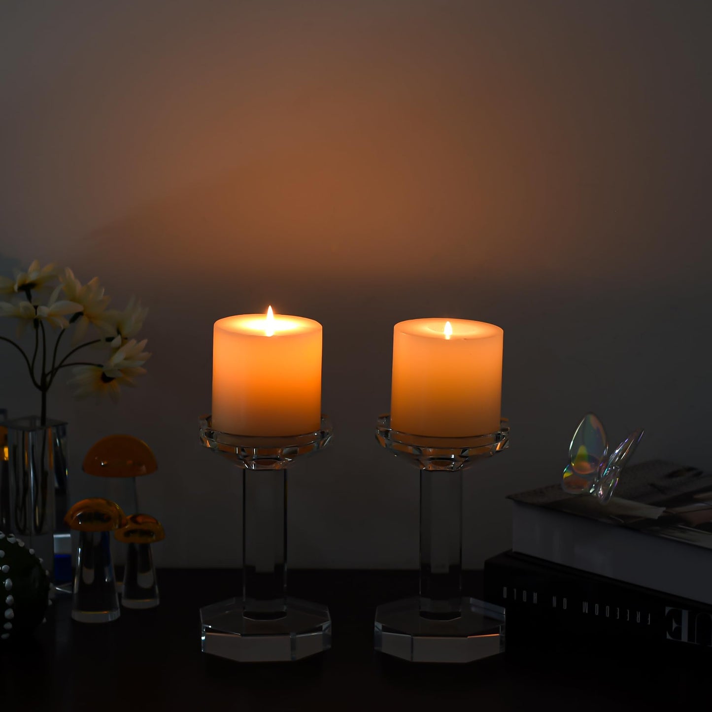 kitCom Crystal Candle Holders Set of 2, 6.1 Inch Tall Crystal Candlestick Holders for Taper, Long Candles - Home Decoration, Wedding, Housewarming and Graduation Gifts