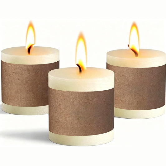 3 Pack Pillar Candles, Unscented Candles for Home, Church, Weddings Dinners and Home Decor, Dripless, Smokeless, and Clean-Burning (Ivory)