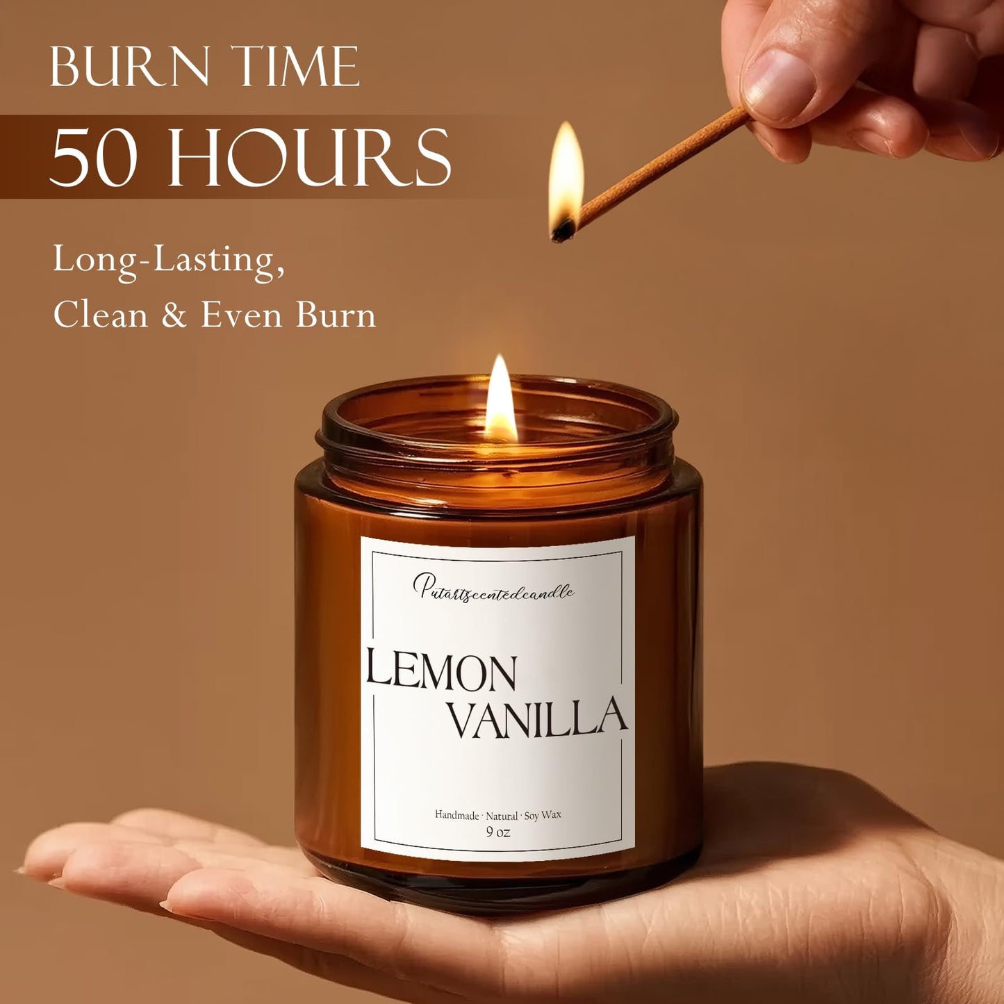 Putart Lemon Vanilla Scented Candle for Home, Natural Soy Wax Aromatherapy Non Toxic Candle Gifts for Women & Men, Handmade Highly Scented & Long Lasting Jar Candle for Stress Relief (9oz)