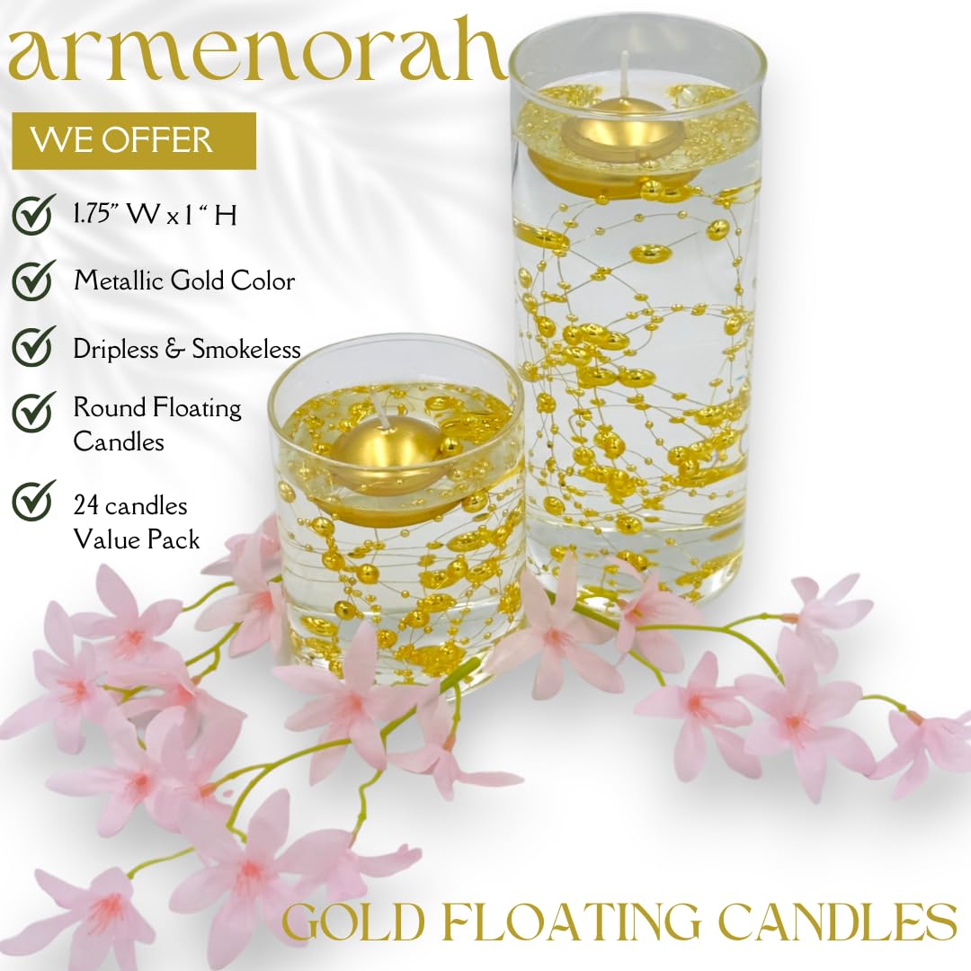Armenorah Gold Floating Candles, 1.75' Wedding Favors, Unscented, 24 Count