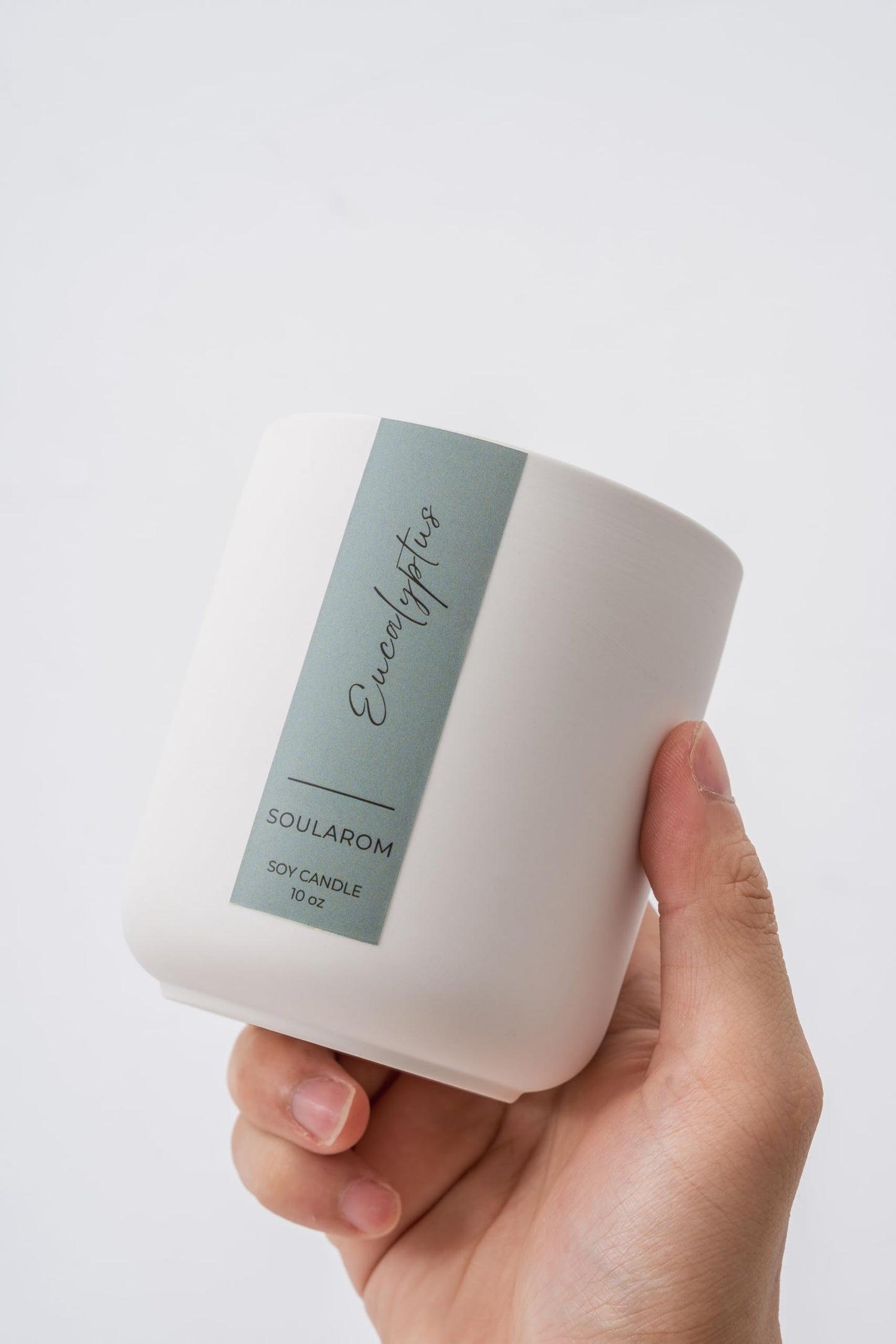 Soularom Candles for Home Scented – 10oz Hand Poured Aromatherapy Eucalyptus Candle Soy Wax Candles in Elegant Ceramic Jar – Crackling Wooden Wick Decorative Candle with 60 Hours Burn Time