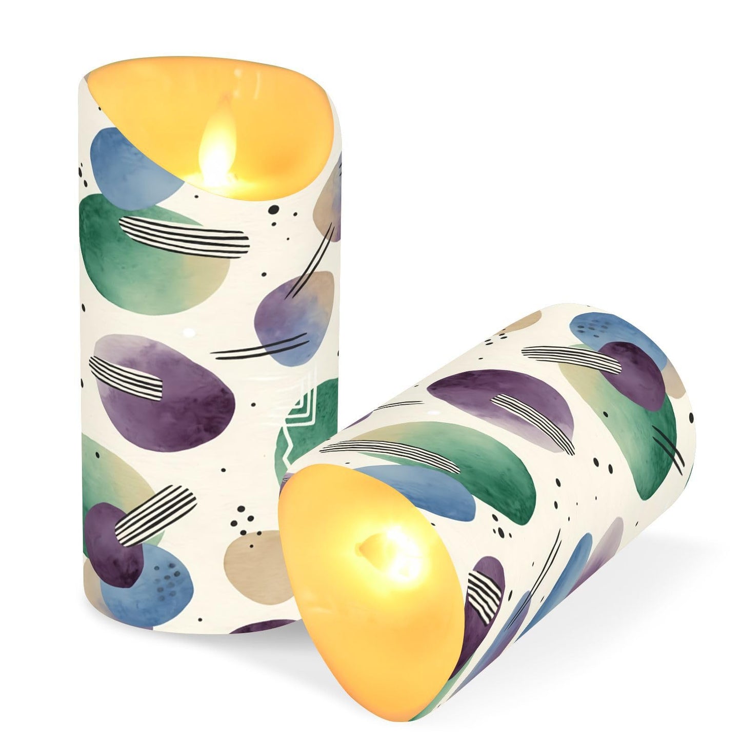 Gravopti Abstract Dots 2 Pack Flameless LED Pillar Candles with Remote & Timer, Battery Operated, Flickering Wax Candle for Wedding, Romantic Home & Party Decor