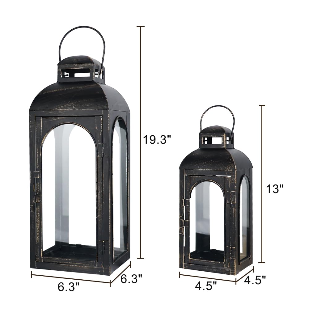 NEEDOMO Lanterns Decorative Indoor,Set of 2 Outdoor Lanterns for Porch, 20" Metal Frame Candle Holders Hanging Lights,with Glass, Spring, Fall, Christmas