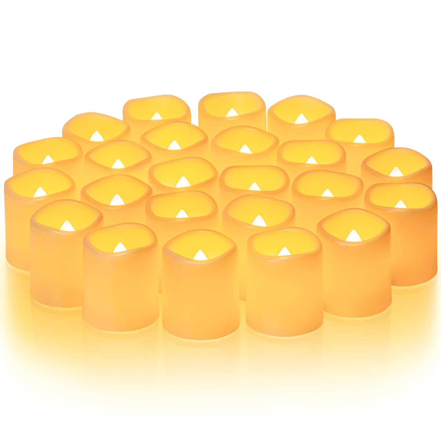 Homemory 24Pack Flickering Flameless Votive Candles,200+Hour Electric Fake Candles,Battery Operated LED Tealight for Wedding,Table,Outdoor,Halloween,Christmas Decoration-Amber Yellow