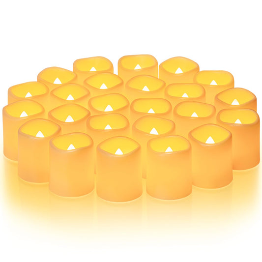 Homemory 24Pack Flickering Flameless Votive Candles,200+Hour Electric Fake Candles,Battery Operated LED Tealight for Wedding,Table,Outdoor,Halloween,Christmas Decoration-Amber Yellow