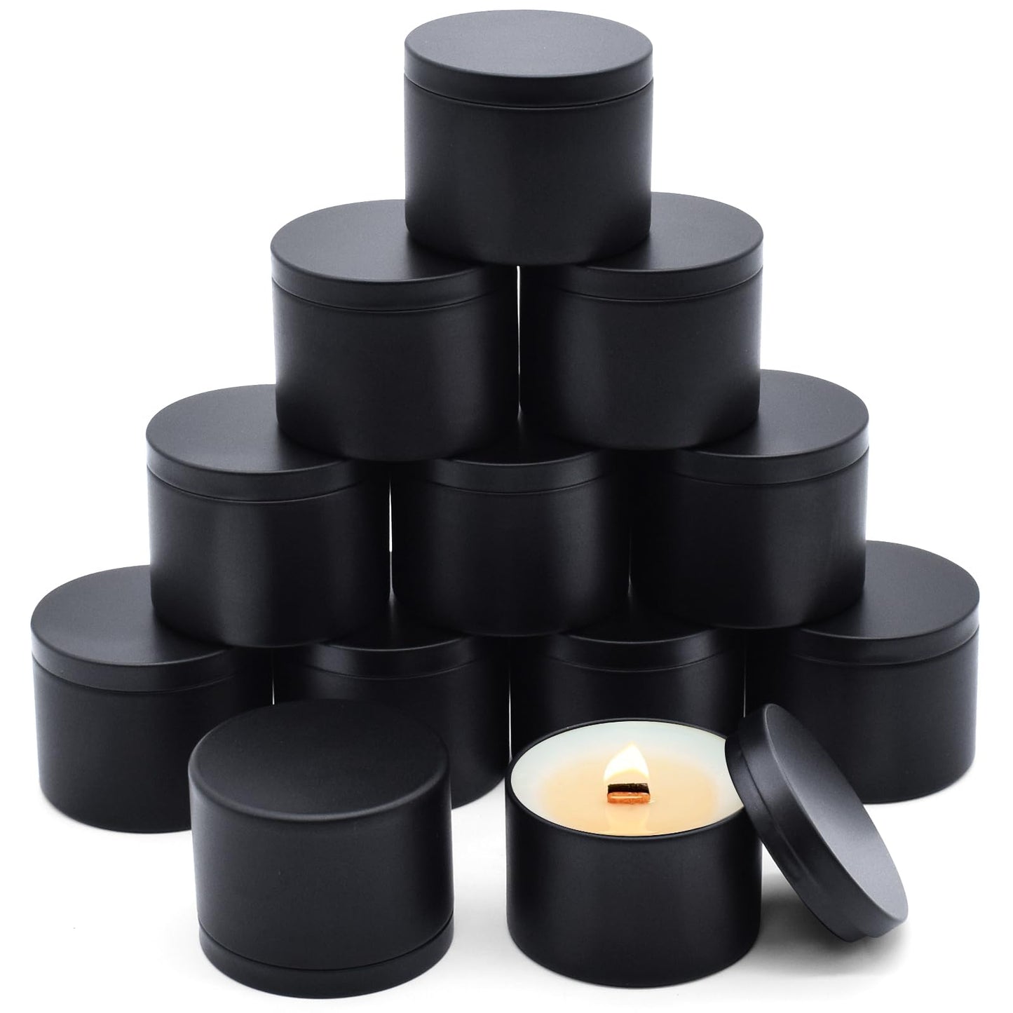 YJHSS 12-Pack Candle Jars, 4oz Candle Tins with Lids, Empty Metal Candle Jars for Making Candles Bulk Candle Containers - Full Black