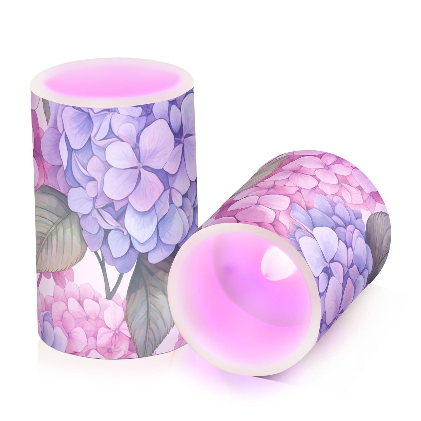 ALAZA Flickering Flameless Candles Blue Hydrangea Pink Flower Battery Operated Candles with Remote Timer LED Pillar Votive Candles Set of 2 for Holiday Decor