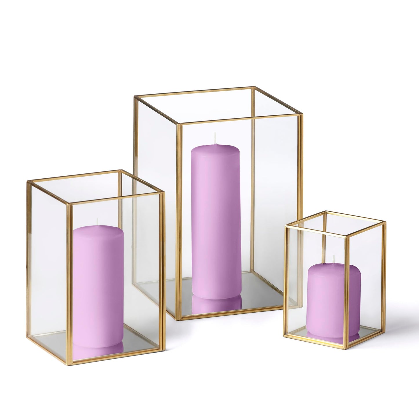 Yummi Set of 36 Slim Pillar Candles & Gold Luxus Lanterns - Violet