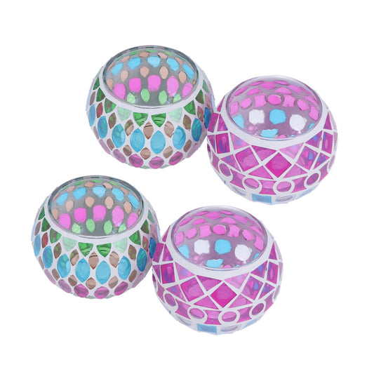 Yardenfun 4pcs Colorful Round Glass Tealight Holders Vintage Candle Holders for Home Decor Parties Weddings and Relaxation Moments Unique Salix Leaf and Dot Design