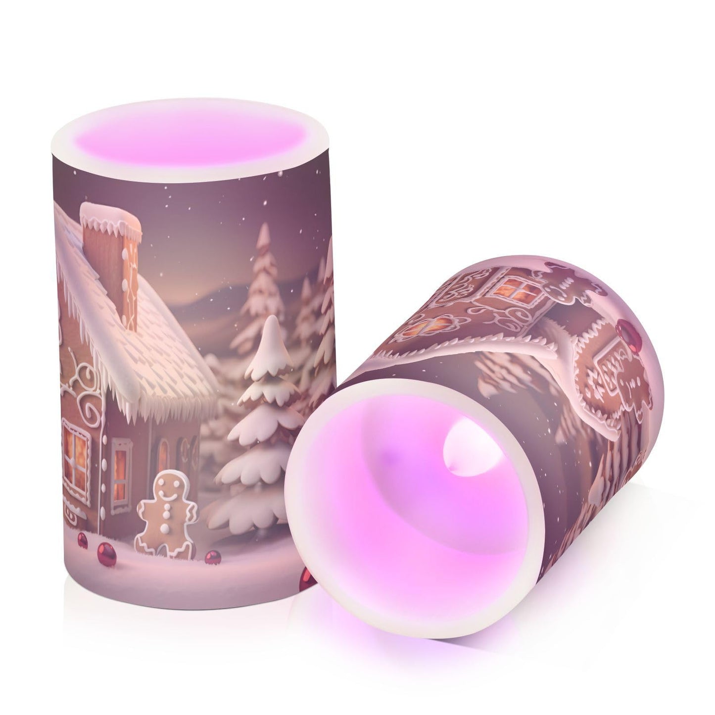 ALAZA Christmas Gingerbread House Flickering Flameless Candles Battery Operated with Remote Timer,Tea Light Candles LED Pillar Votive Candles Set of 2 for Outdoor Indoor Decorations