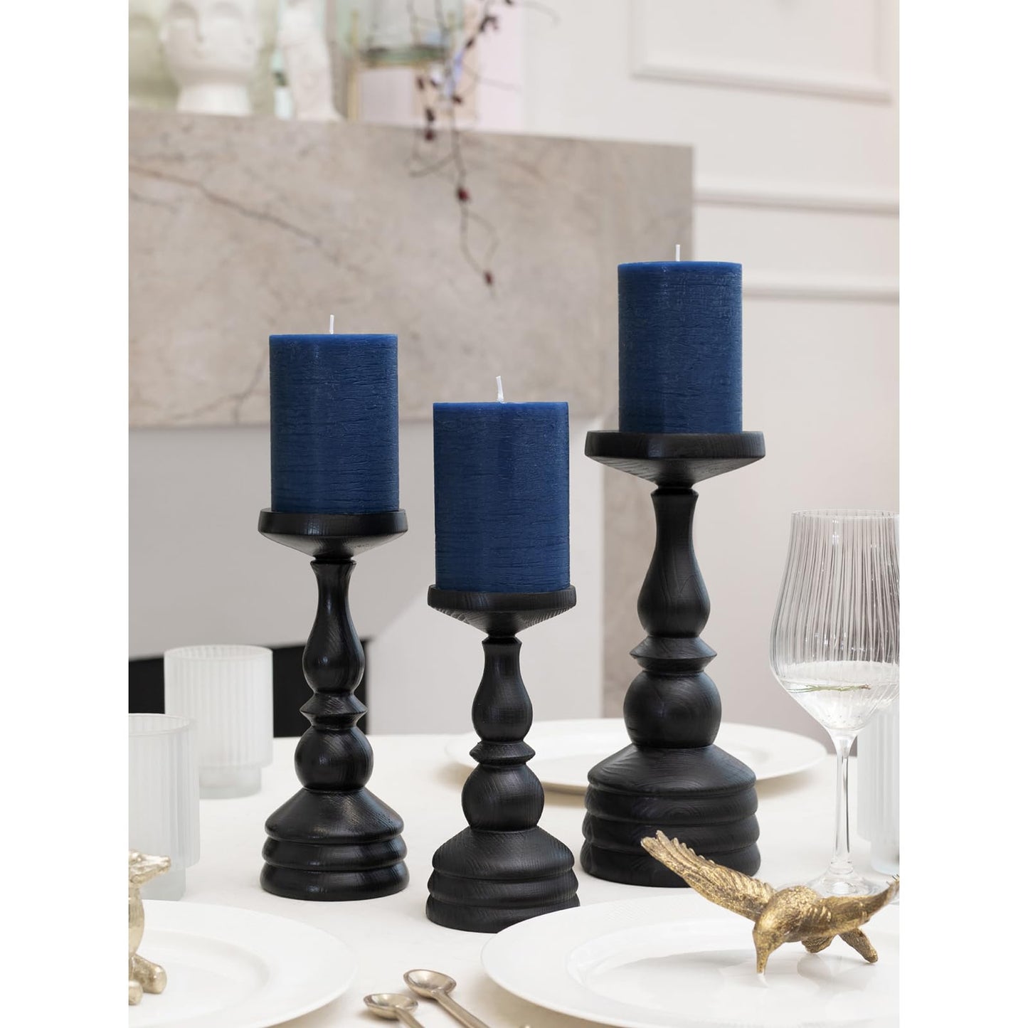CANDWAX 3x4 Inch Pillar Candles Bundle - 3 White, 3 Dark Blue, 3 Red Candles - Unscented Decorative Candle - 9 Pack