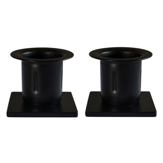 CVHOMEDECO. Primitive Iron Taper Candle Holders Vintage Black Candlestick Holders for Halloween Christmas Dining Room Home Decor. Set of 2, Square Base.