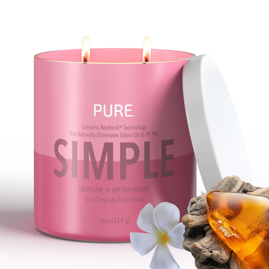 Candle-Lite Pure Jasmine & Amberwood Odor Eliminating Scented Candles, Neofresh Technology Eliminates 99.9% of Odors, 16 oz 2-Wick Jar, Proudly Poured in The USA, Up to 60 Hours Burn Time