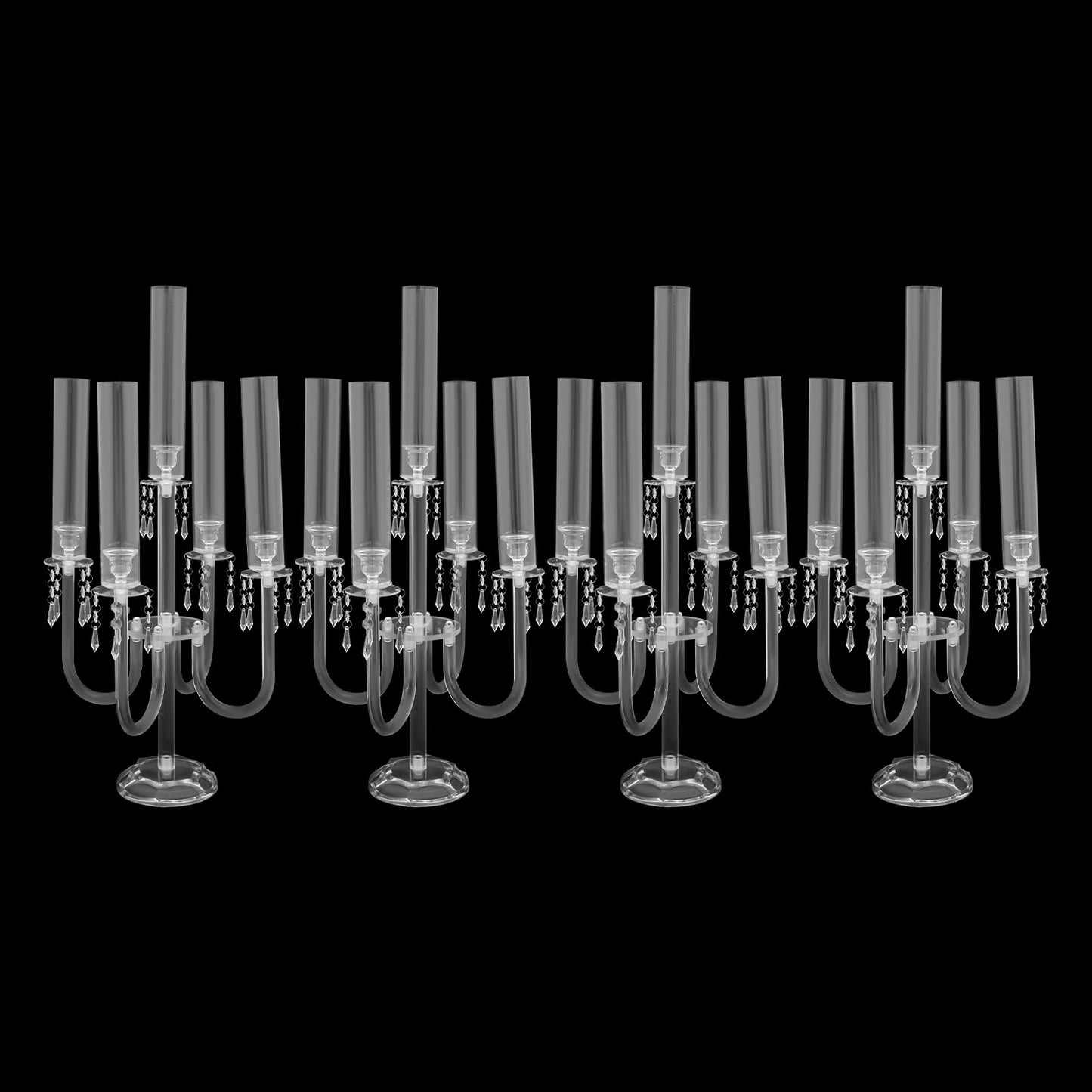 4 Pcs Acrylic Candelabra Centerpieces with Crystal Beaded, 5 Arm Clear Crystal Candlesticks Holder for Wedding, Candelabra Centerpiece Stands with Removable Lampshade for Party