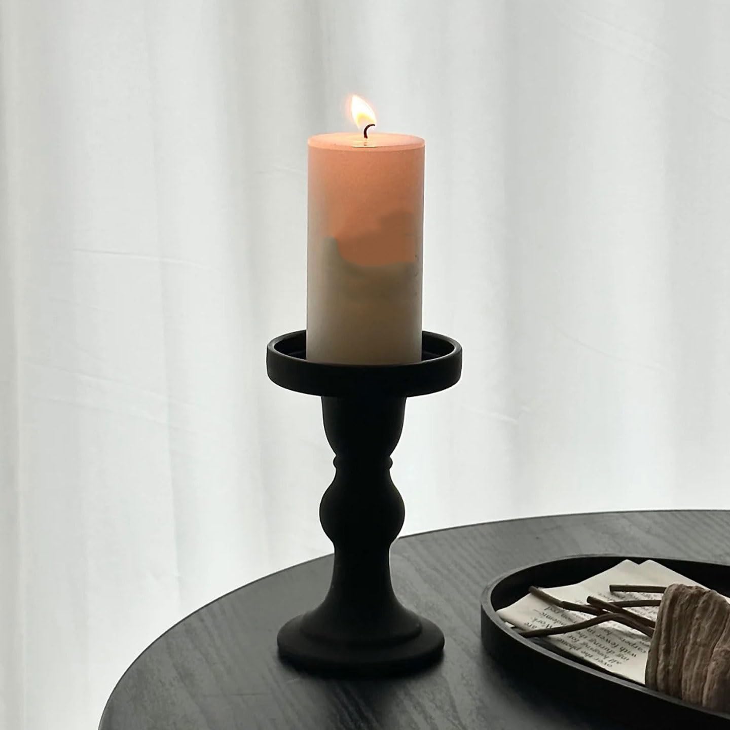 Candlestick Holders Black Candlestick Dining Table Atmosphere Decoration Ornament Candle Holder Candle Holders(Medium)