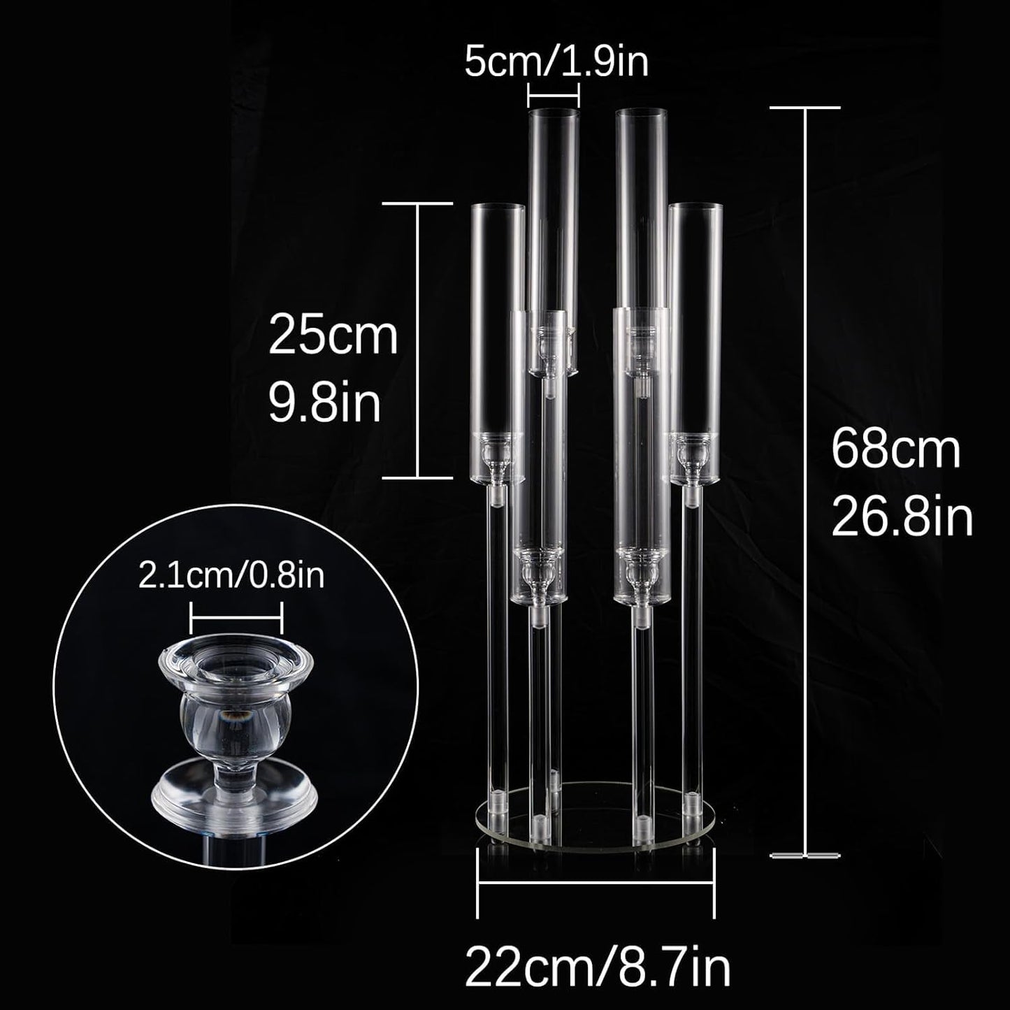 Acrylic Candelabra Centerpiece with 6 Adjustable Arms, Acrylic Candle Holder Round Base, Perfect for LED Candles, Elegant Home Decor,Wedding centerpieces for tab