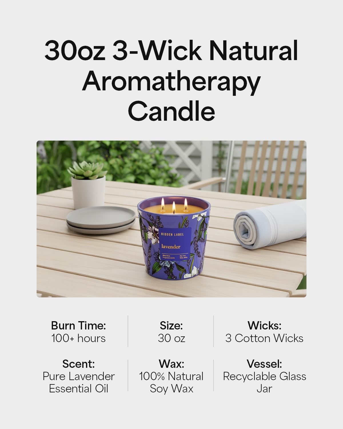 Extra Large Lavender Scented Candle, 30oz,3 Wick Natural Soy Wax Candle for Home, 100 Hours Long Lasting Clean Burn, Essential Oil Aromatherapy for Stress Relief, Sleep & SPA, Large Jar Candle Gift