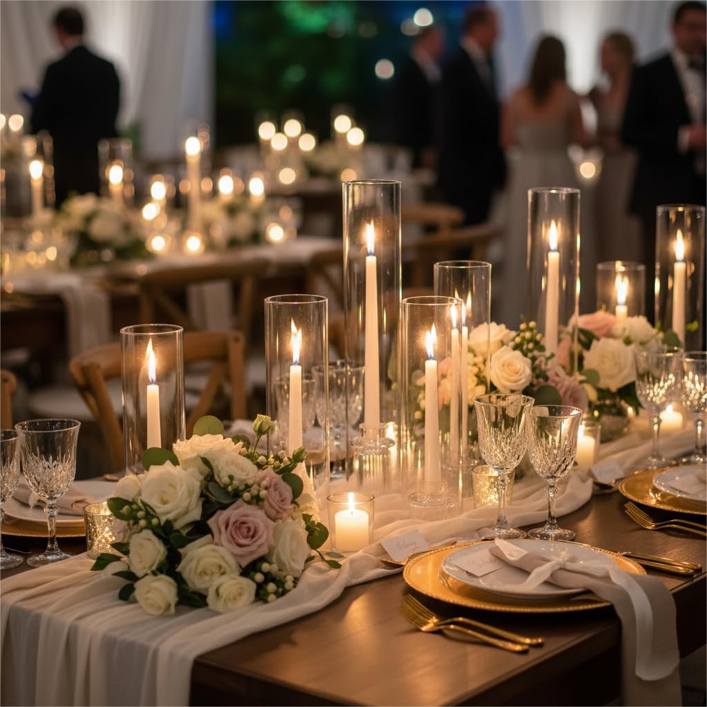 NITIME 3 Set Hurricane Glass Candle Holders for Taper Candles, Candlestick Holders with Windproof Glass Tubes(11.8"/12.6"/13.8" H), Taper Candle Holders for Table Centerpieces, Wedding, Party Decor