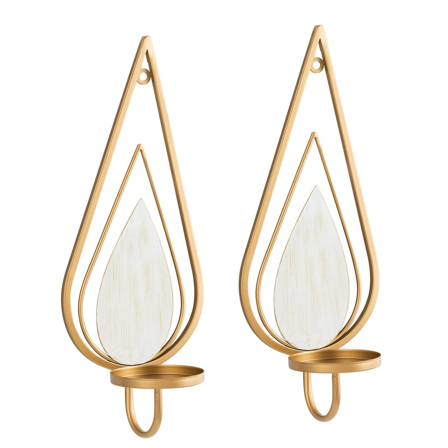 ZOOYOO Gold Wall Sconce Candle Holders Set of 2 - Metal Raindrop Hanging Iron Candle Sconces for Home Decor, Bedroom, Living Room (Gold, Modern)