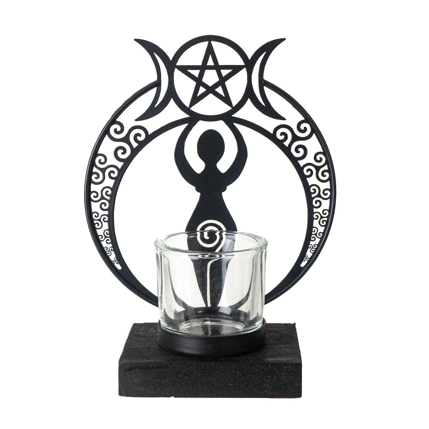 Pacific Giftware Danu Goddess Tea Light Holder by Alchemy England Elegant Triple Goddess Silhouette with Pentacle Symbol Ideal for Relaxing or Meditation Home Decor 7.75" Tall