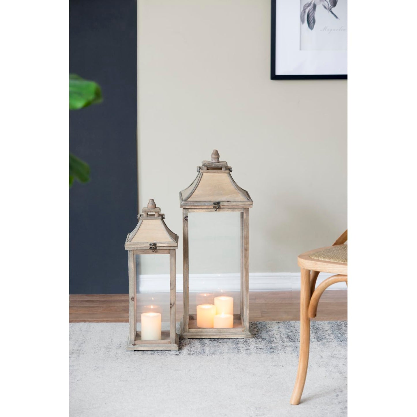 Wooden Candle Lantern Decorative - Ivory - Display Decorative Candles - Indoor Outdoor - Holiday Décor