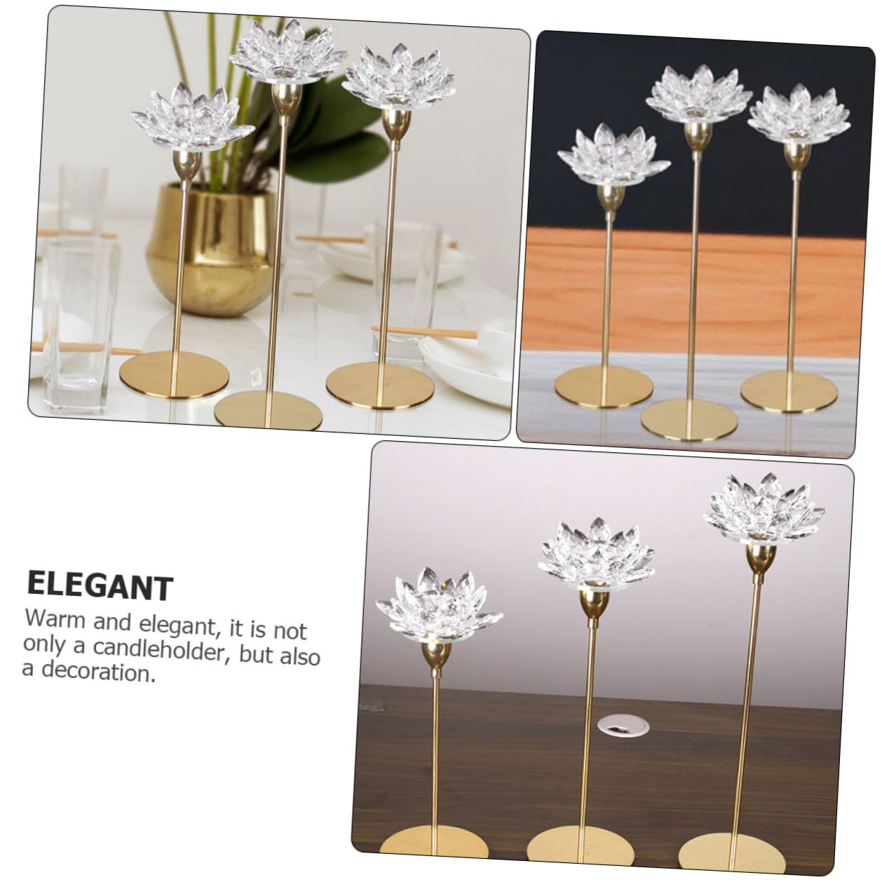 ZUNOXAZ Modern Minimalist Metal Candlestick Holder Small Crystal Lotus Candleholder Decorative Wedding Candle Stand for Home Décor