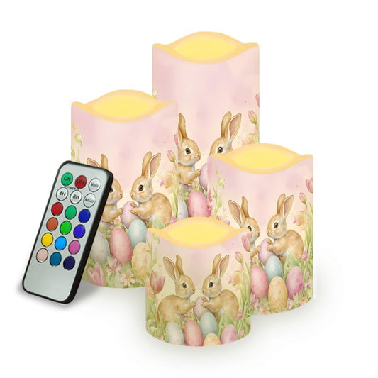Uorisanigo Bunny Easter Egg Flickering Flameless Candles with Remote LED Pillar Candles Battery Operated with Timer Color Changing Electric Candles for Table Easter Decoration