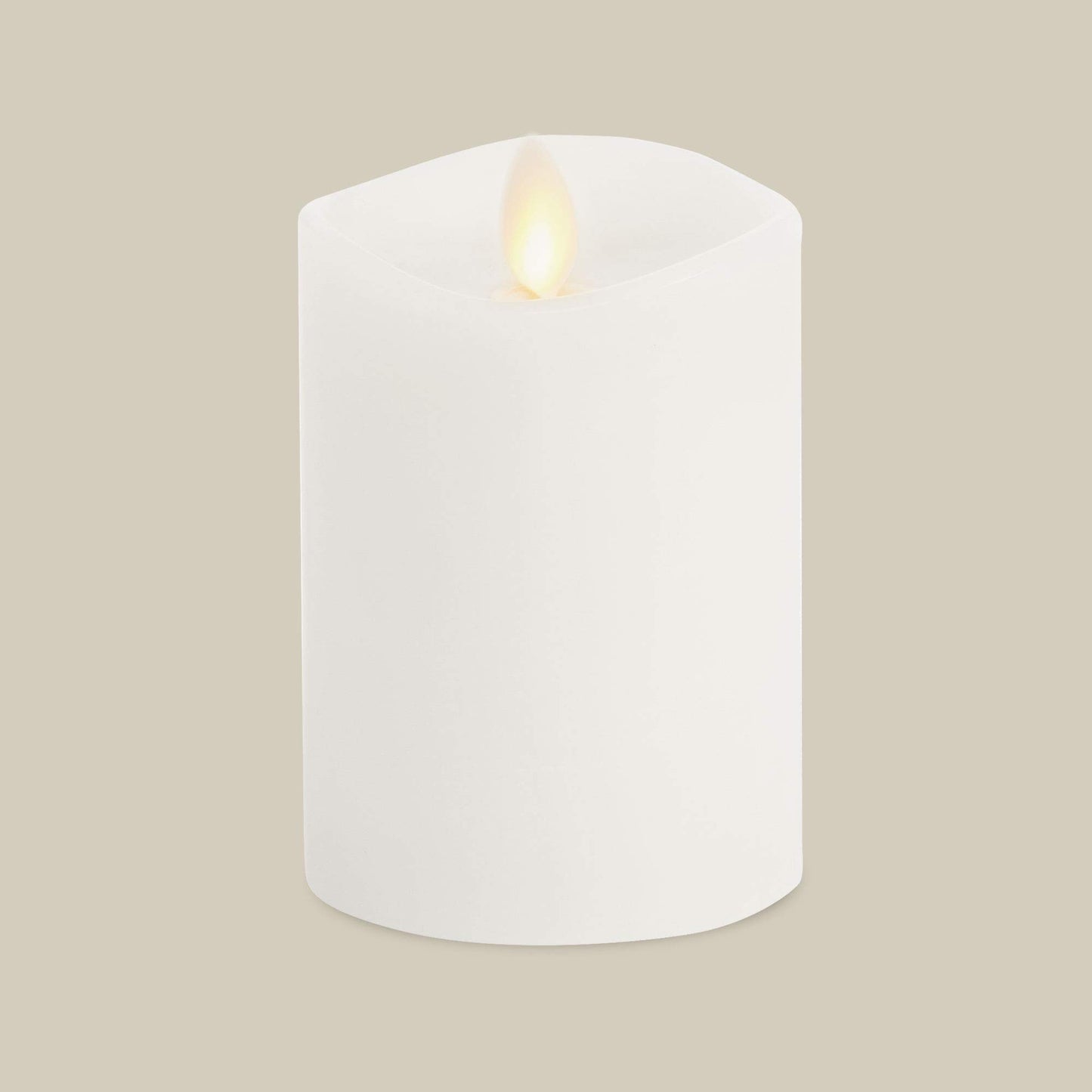 Luminara Flameless Pillar Candle, Small (4.5 inches, Unscented) Real-Flame Effect, Melted Edge, Real Wax, Smooth Finish, White, LED Battery-Powered Candle