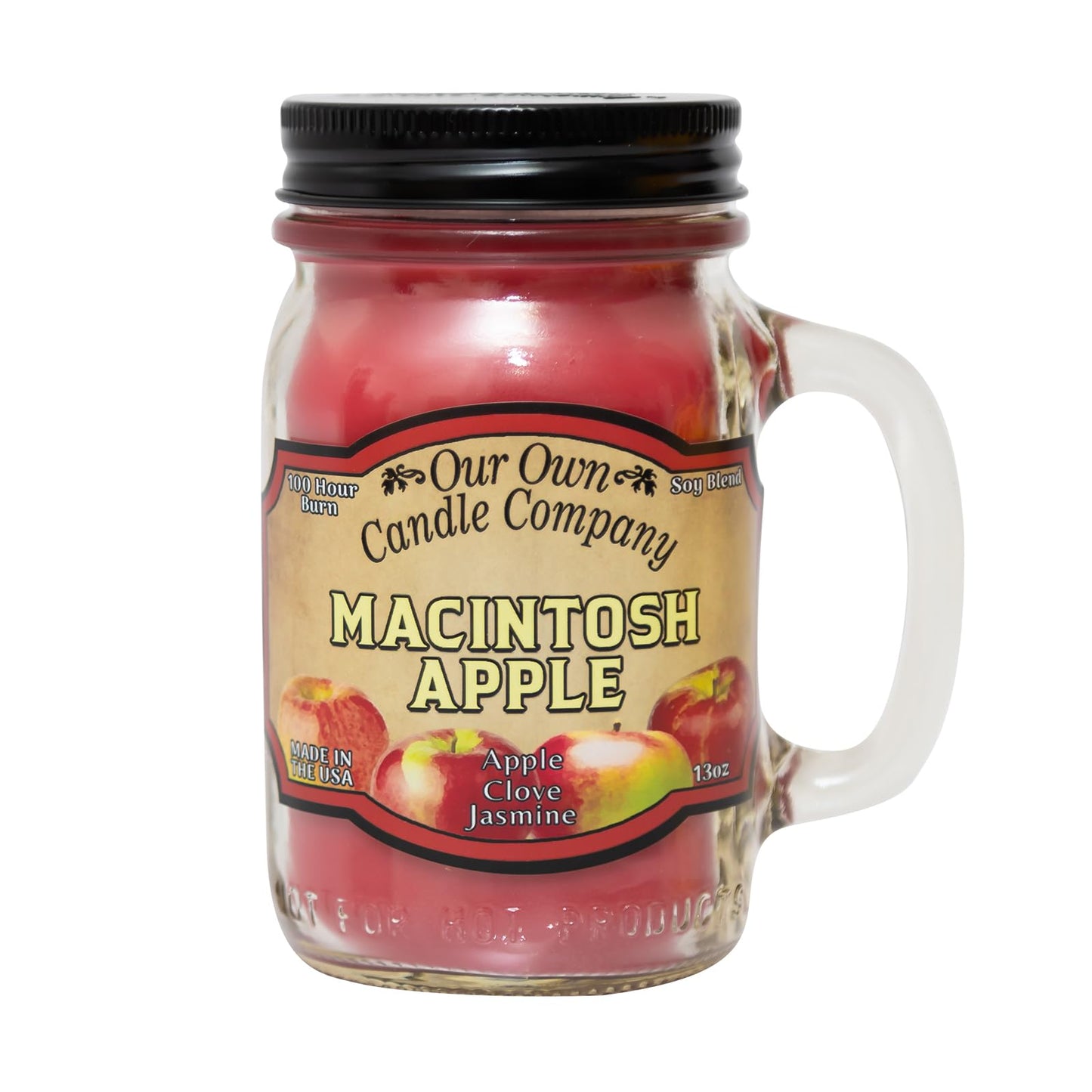 Our Own Candle Company, Macintosh Apple Scented Mason Jar Candle, 100 Hour Burn Time,13 Ounces