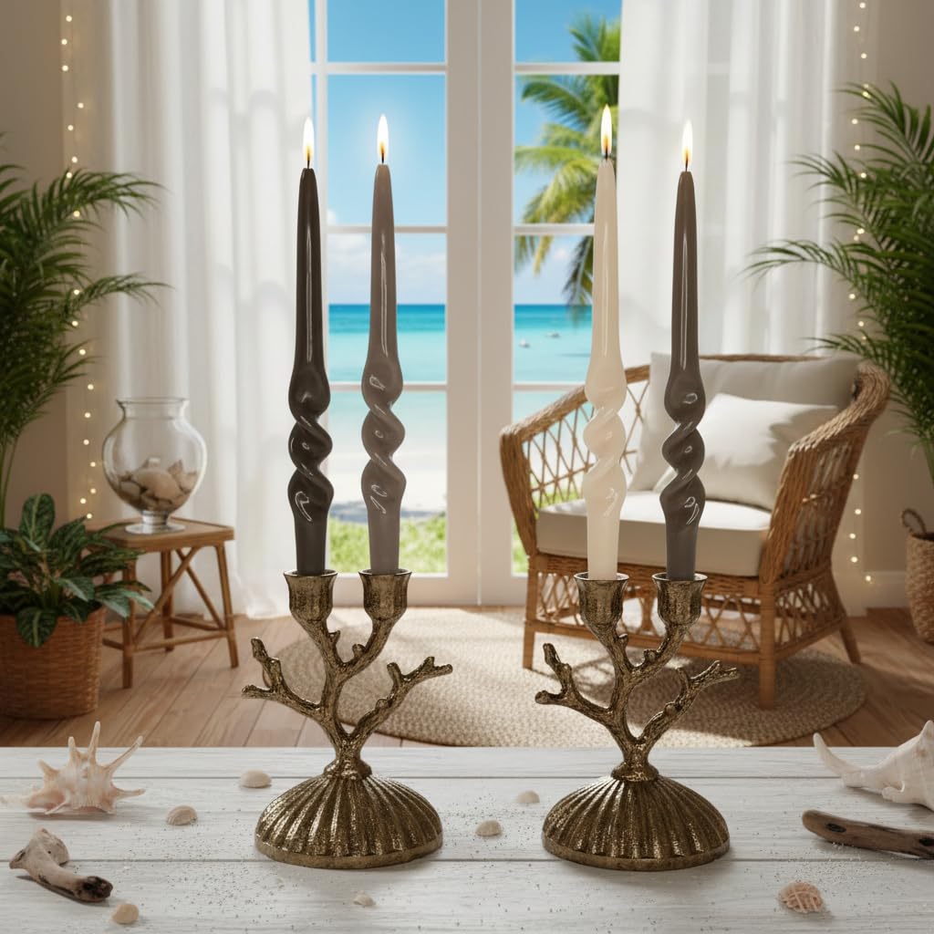 Gradient Coffee Spiral Taper Candles 10 Inch Thin Twisted Candlestick Unscented Candle Stick Smokeless Candle Gradient Tapered Candlesticks for Dinner Wedding Hygge Home Decor Holiday Relaxation