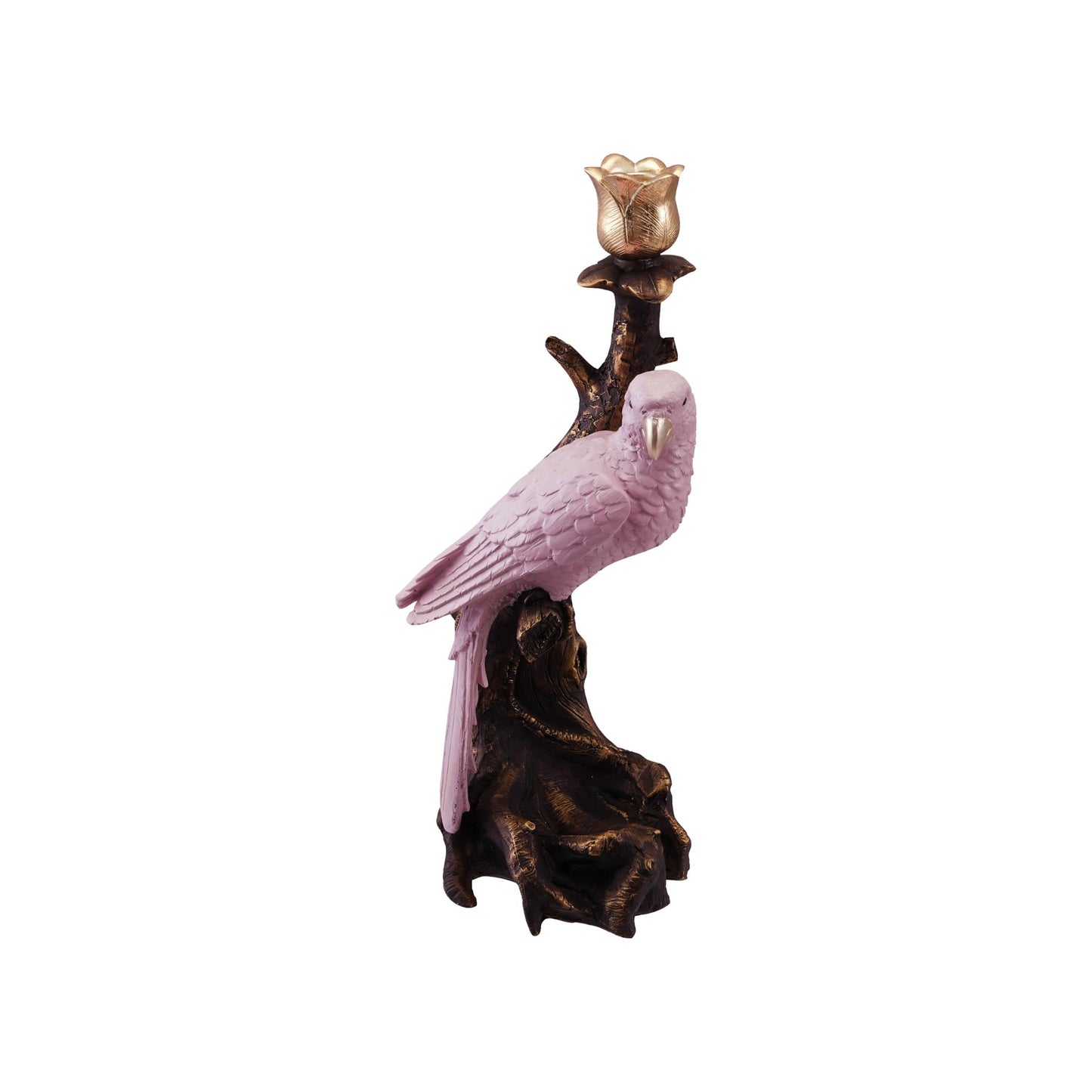 Creative Co-Op Resin Parrot-on-Branch Taper Candle Holder, Gold and Pink Finish