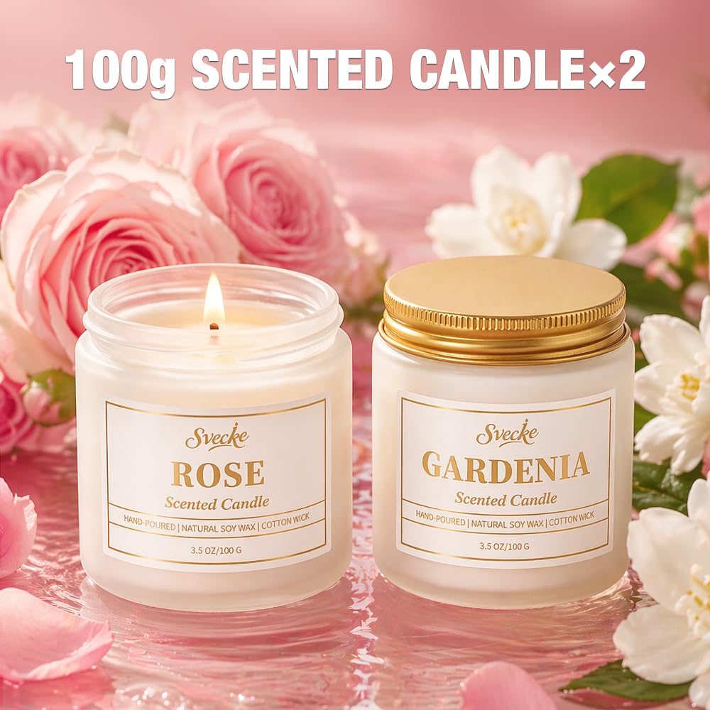 SVECKE 2 Pack Scented Candles, 7 oz Small Jar Soy Wax Candles for Home, Bedroom Aromatherapy Candle Set, Gift for Women Men Mother's Day Valentine's Day