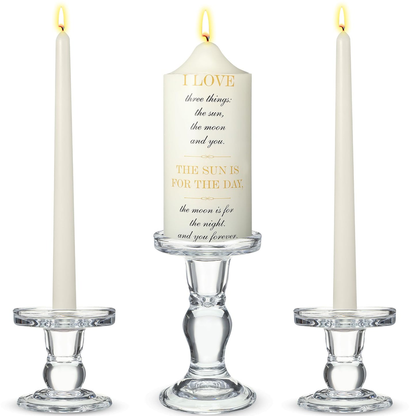 MTLEE 3 Unity Candles with Candle Holder for Wedding Unity Candle Set Include 1 Pillar and 2 Taper Candles for Ceremony Wedding Accessories Baptism Catholic Church (Love Things)