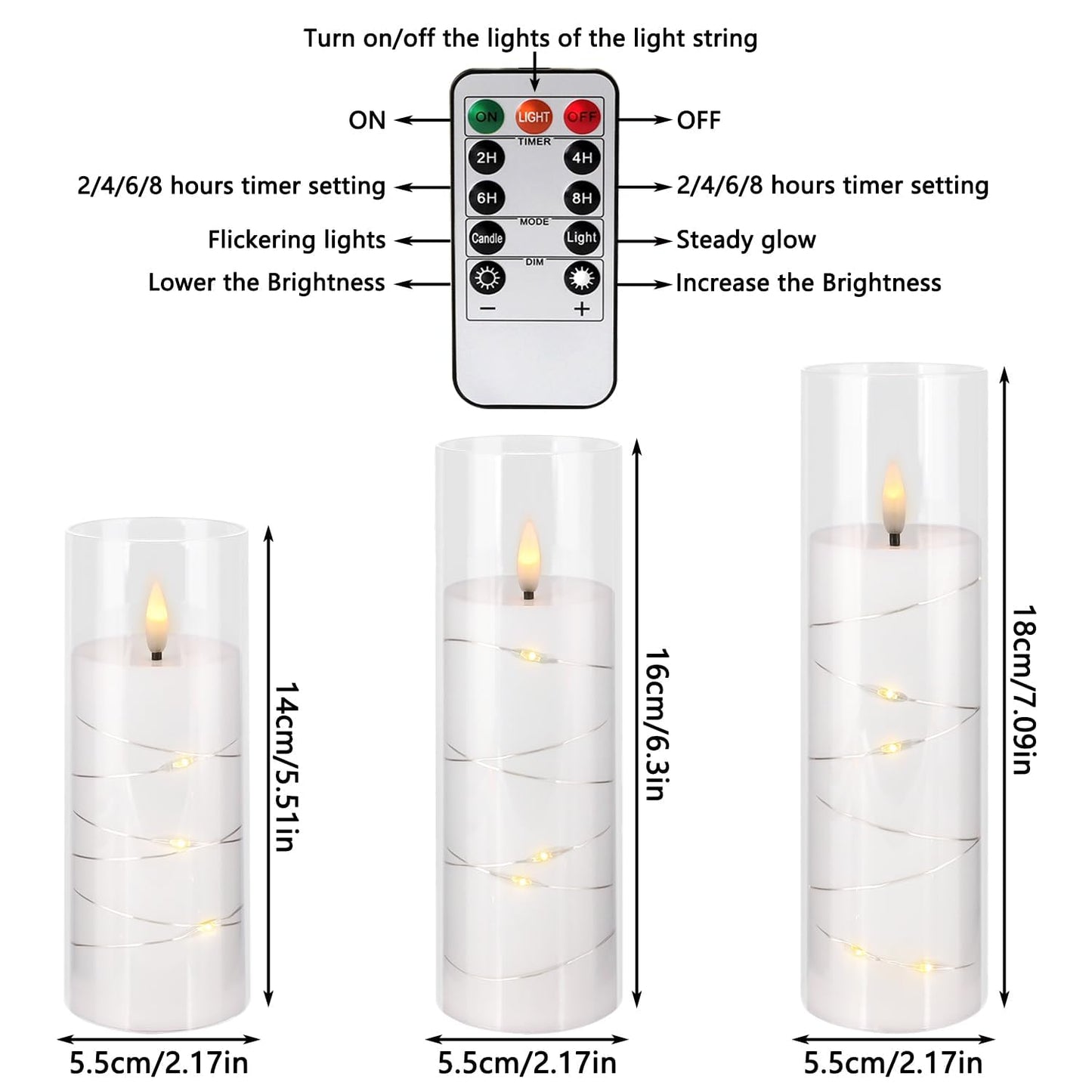 12 Pack Acrylic Flameless Candles,with Embedded Star String, Battery Operated Candles Flickering LED Pillar Candles with Remote Control and Timer, Ideal for Indoor/Outdoor Decor,Wedding,BBQ and Gift.