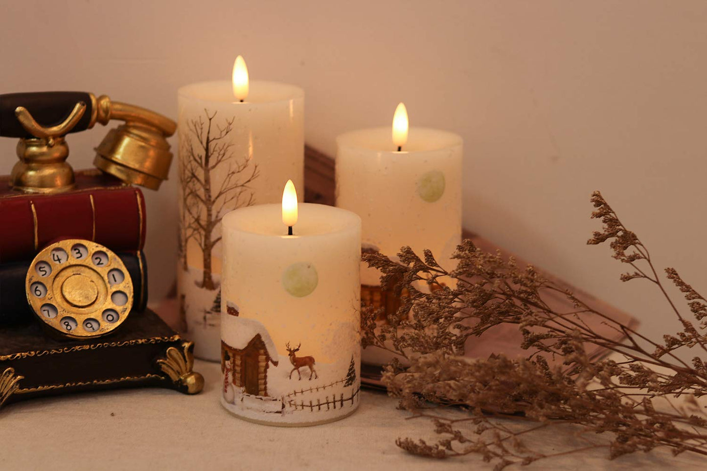 GenSwin Christmas Snowman Battery Operated Candles Flameless Flickering with Remote Timer, 3D Wick Real Wax Led Pillar Candles Warm Light, Christmas Snowman Deer Home Decor Gift(Pack of 3)