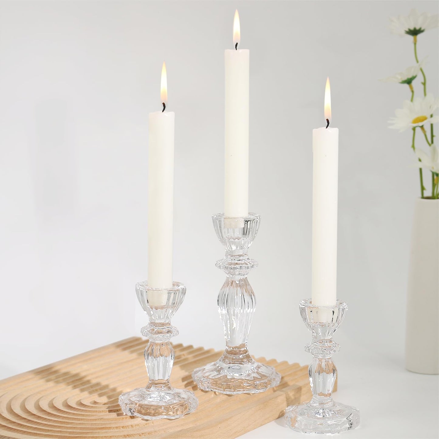 CHOCSTAY Glass Candlestick Holders Set of 3, Clear Candle Holder Taper Candle Holders for Candlesticks, Table Centerpiece, Home Decor,Wedding, Birthday, Party, Christmas