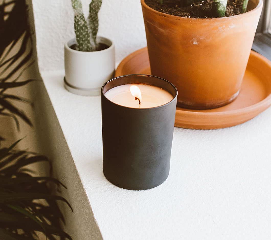 Calyan Wax Co. Vetiver & Tonka Scented Candle - 75 Hour Burn - Luxury Clean Soy Wax Candles - Long Lasting Black Tumbler Jar Candle for Home - 10.2oz