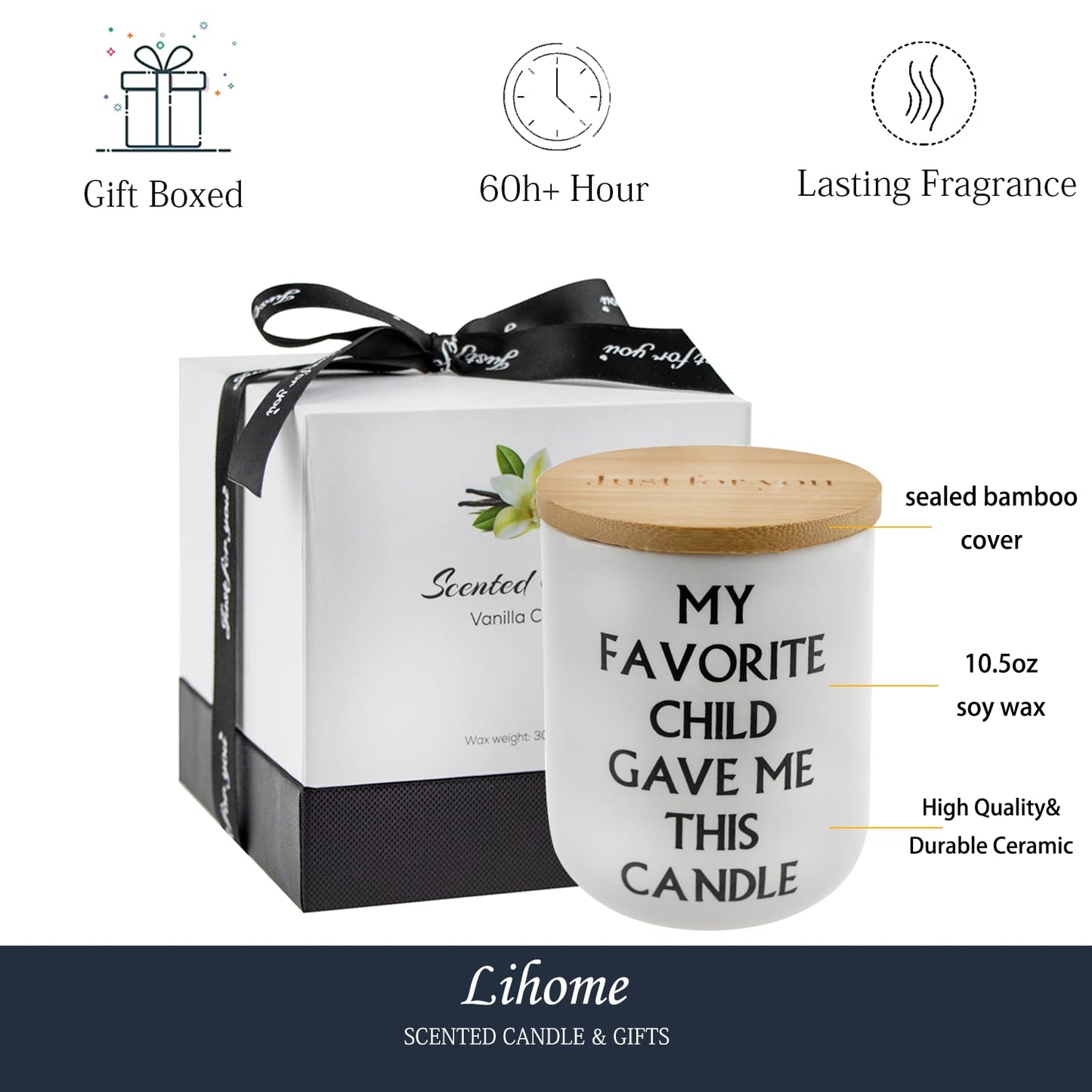 Lihome Mothers Day Gifts for Mom from Daughter Son, Funny Mother's Day, Fathers Day, Birthday, Thanksgiving Gifts, Vanilla Coconut Candles(11.5oz)