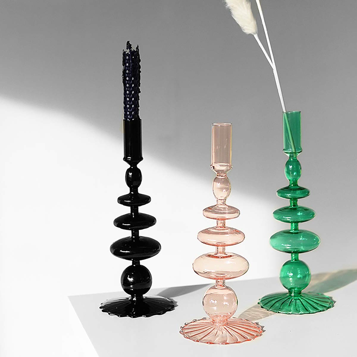 LKXHarleya Glass Candlesticks Holders, Retro Glass Candle Holder for Taper Candle Table Centerpiece Wedding Party Home Decoration, Transparent