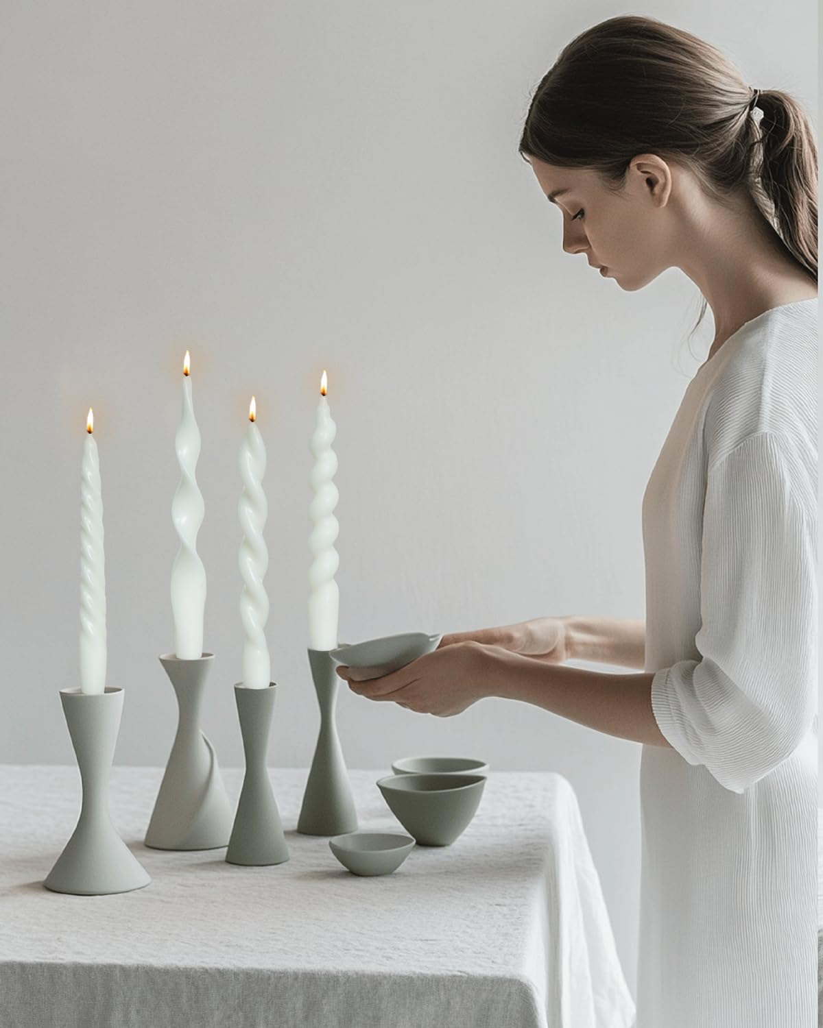 White Spiral Taper Candles Short Candle Sticks Unscented Smokeless Twisted Candlesticks for Christmas Table Decor Holiday Dinner Party-7.5inch-4pack