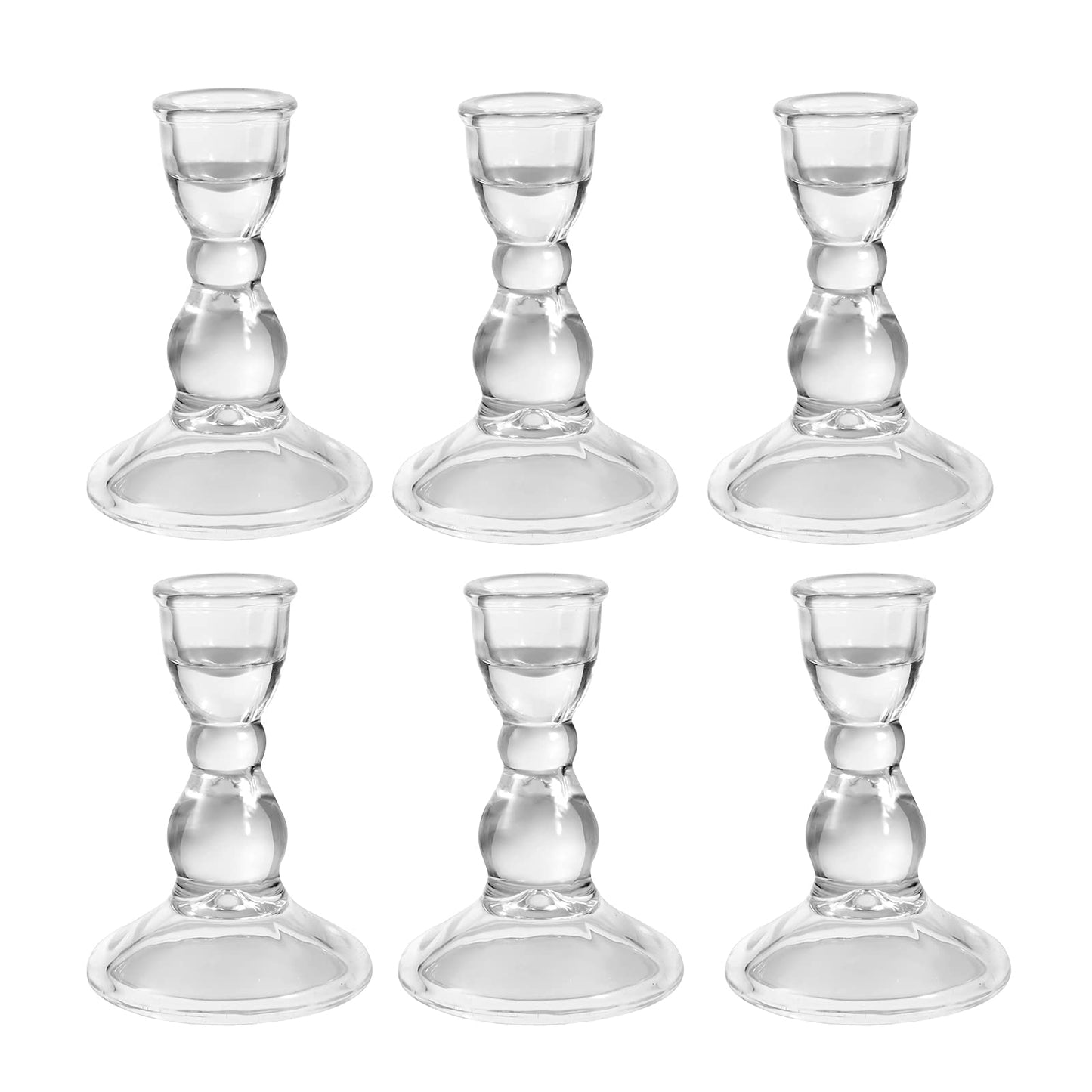 Glass Candle Holder for Taper Candles, Clear Decorative Candle Sticks Holders Set of 6 for Christmas Decor and Thanksgiving Wedding Dining Party Table Decorations (Exclude Candles)
