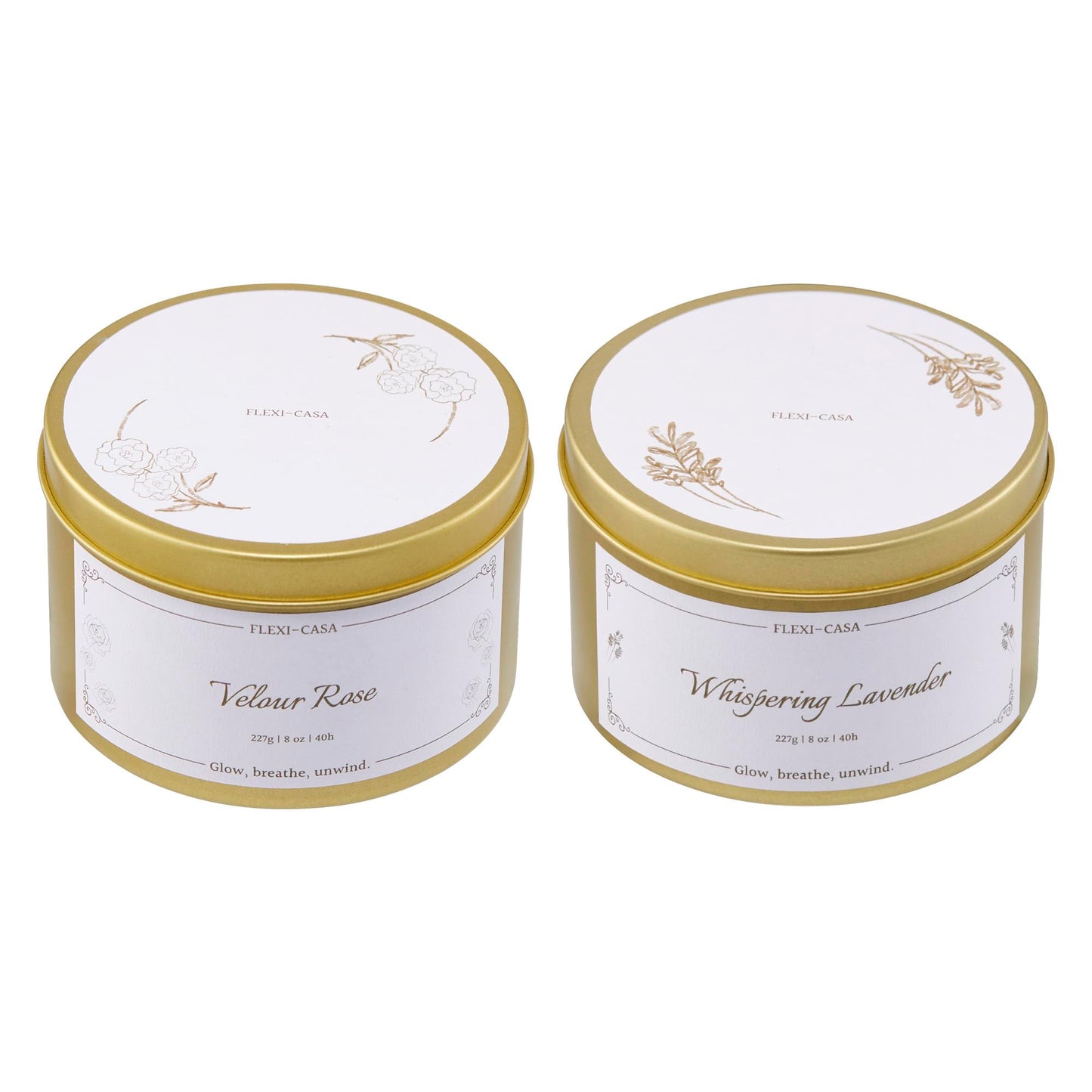 Flexi-Casa Lavender & Rose Aromatherapy Candle Set, 2 Pack Floral Soy Wax Tin Candles, Long Lasting Scented Candles for Home, Relaxation, Stress Relief, Travel Size Gifts for Women