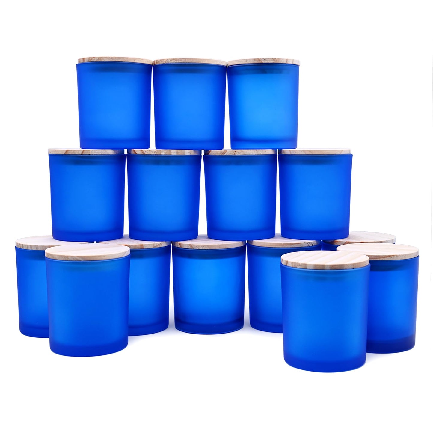 SHOWIN 10 OZ Thick Candle Jars for Making Candles 15 Pcs, Empty Jars with Wood Lids for Candle Making, Sample Container, Frosted Blue