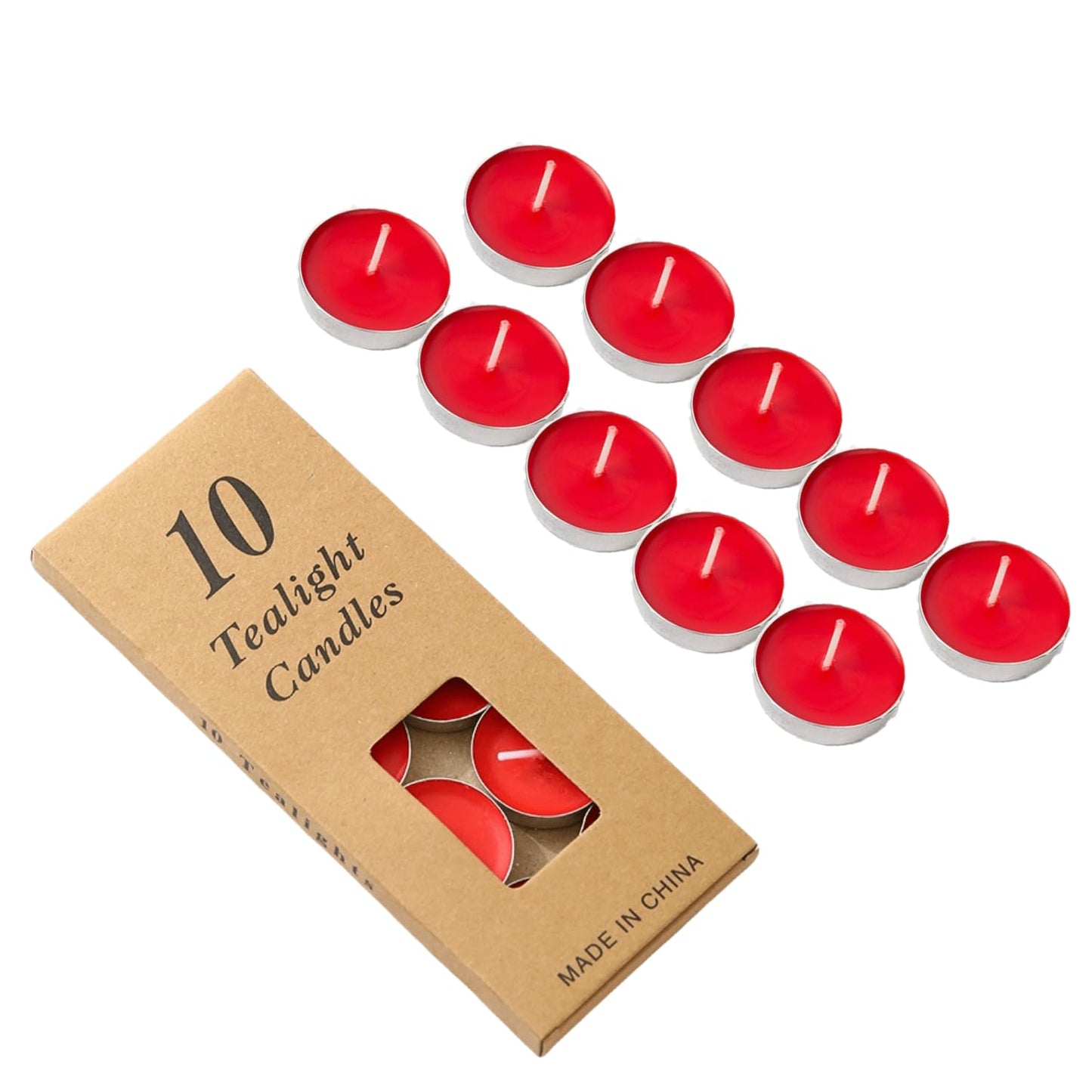 Tea Candles Wedding 10 Pack Party and Home Decoration Votive Parties Tealight Small Wishing Bulk with 1.5-2 Hours Extended Burn Time Mini for Birthday Emergency Family (Red)