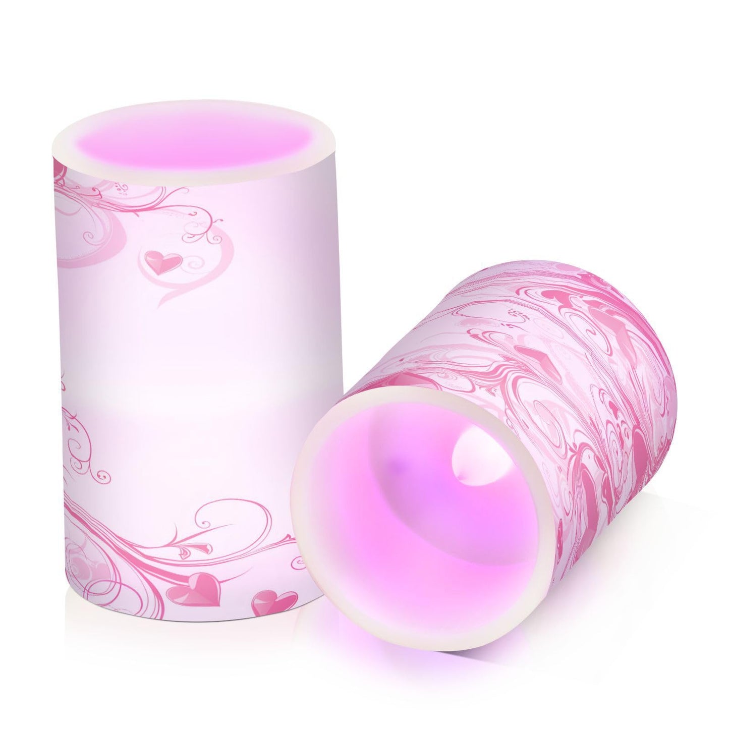 ALAZA Pink Hearts Swirls Flickering Flameless Candles Battery Operated with Remote Timer,Tea Light Candles LED Pillar Votive Candles Set of 2 for Outdoor Indoor Decorations