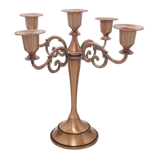 Viscacha Copper Candle Holder，5 Wick Metal Candle Holders for Taper Candles（10.6 inch Tall Candelabra, for 1/2-1 inch Pillar Candles Diameter Each）,Centerpiece Elegant Decoration Piece for Table