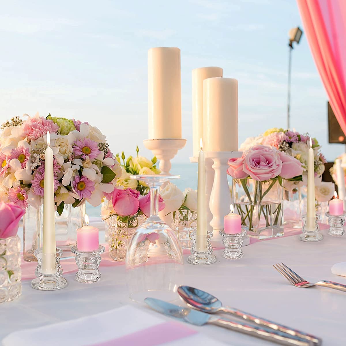 NITIME Candlestick Holders Bulk - 12PCS Taper Candle Holders for Table Centerpiece - Thick Glass Candle Holders for Wedding, Party and Festival Decoration